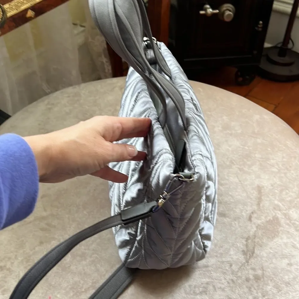 Kate Spade Briar Lane? Silver Quilted Sateen Handbag EUC